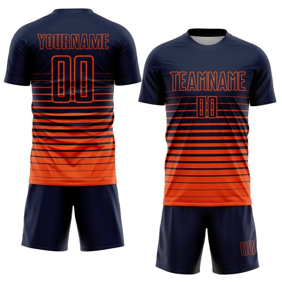 Benutzerdefinierte Uniform Navy Fashion Fade Orange Nadelstreifen Fußball Sublimation Jersey