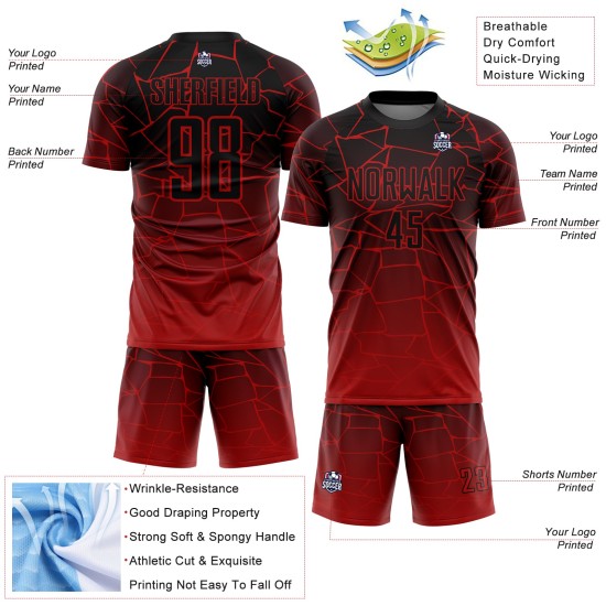 Benutzerdefinierte Jersey Linien Rot Fußball Sublimation Schwarz Uniform