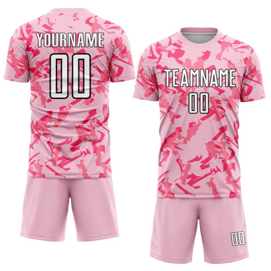 Benutzerdefinierte geometrische Sublimation Uniform Jersey Licht Fußball Muster Schwarz-Pink Abstrakt Rosa