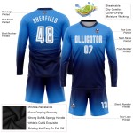 Weiß-Marineblau Custom Sleeve Fashion Uniform Powder Blue Soccer Fade Sublimation Long Jersey