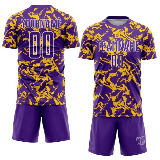 Fußball Sublimation Trikot Fluid Custom Uniform Gold-Weiß Lila Abstrakt