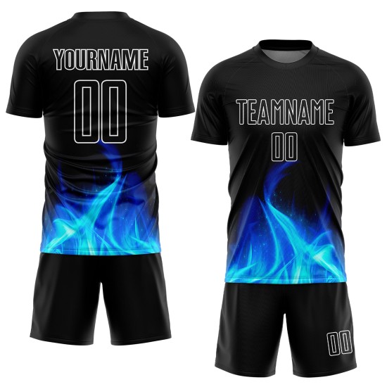 Benutzerdefinierte Uniform Weiß Fußball Sublimation Jersey Flamme Schwarz Benutzerdefinierte Uniform Weiß Fußball Sublimation Jersey Flamme Schwarz