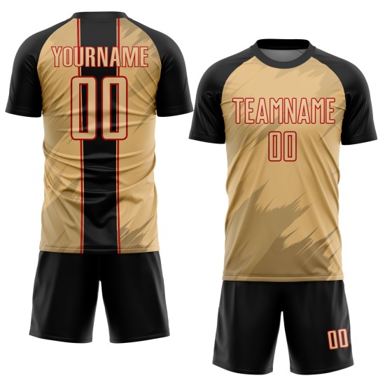 Fußballtrikot Alte Sublimation Uniform Sharp Schwarz-Rot Gold Benutzerdefinierte Formen