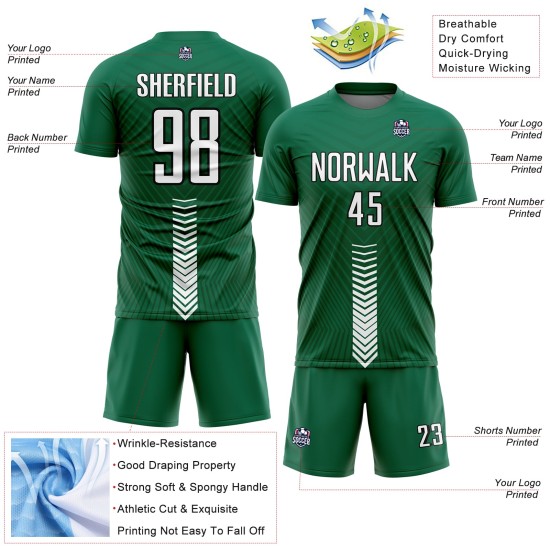 Arrow Green Custom Weiß-Schwarz Uniform Kelly Fußball Formen Sublimation Jersey