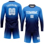 Weiß-Marineblau Custom Sleeve Fashion Uniform Powder Blue Soccer Fade Sublimation Long Jersey