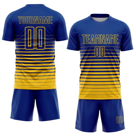 Uniform Nadelstreifen verblassen benutzerdefinierte Royal Yellow Fashion Fußball Jersey Sublimation