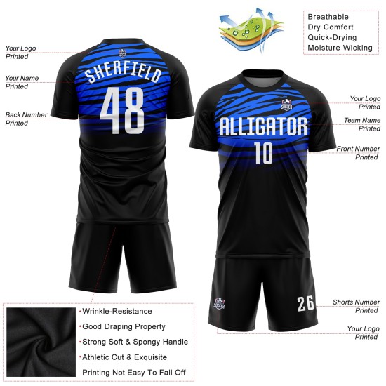 Uniform Weiß-Royal Schwarz Custom Jersey Sublimation Fußball