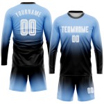 Blaue Fußballuniform Lange Sublimation Fashion Jersey Fade Light Weiß-Schwarz Custom Sleeve
