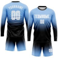 Blaue Fußballuniform Lange Sublimation Fashion Jersey Fade Light Weiß-Schwarz Custom Sleeve