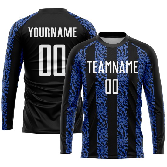Weiß-Royal Uniform Custom Schwarz Sublimation Jersey Fußball