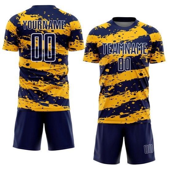 Uniform Fußballtrikot Marineblau Gold-Weiß Sublimation Splash Custom