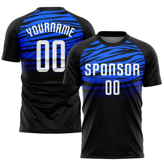Uniform Weiß-Royal Schwarz Custom Jersey Sublimation Fußball