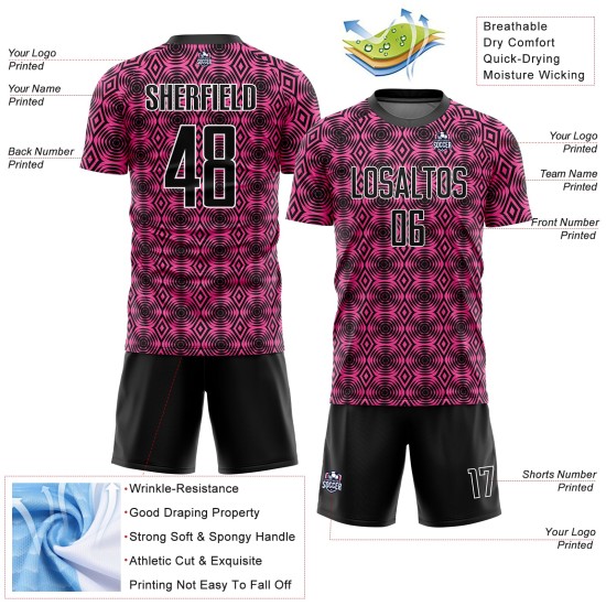 Formen Jersey Custom Fußball Geometrische Sublimation Rosa Schwarz-Weiß Uniform