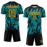 Schwarz Teal Custom Gold Uniform Fußball Sublimation Jersey