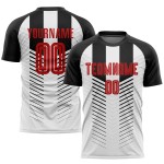 Schwarzes Fußballtrikot mit individueller Sublimation, rot-weiße Uniform