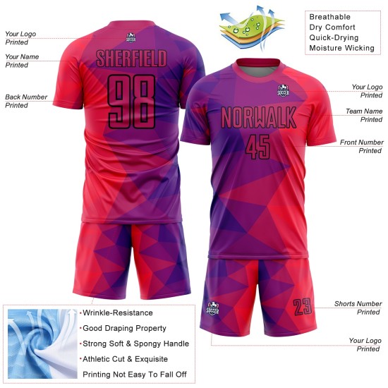 Lila Fußball Formen Rot-Schwarz Jersey Uniform Geometrische Sublimation Custom