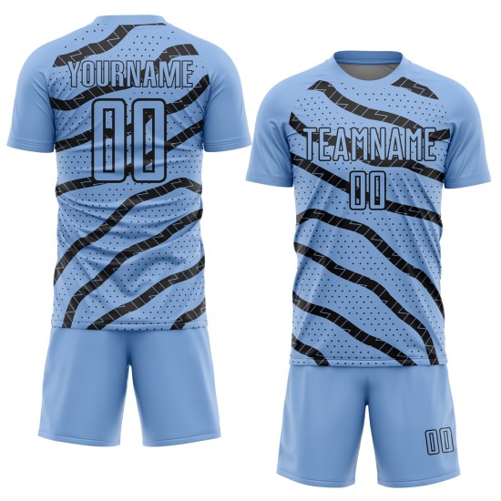 Benutzerdefinierte Licht Jersey Fußball Blau Uniform Sublimation Linien Punkte Und Schwarz