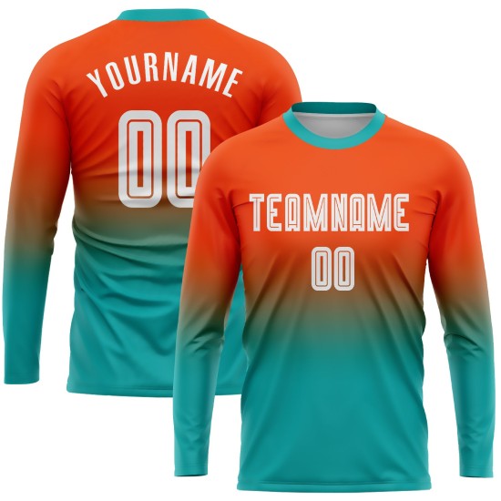 Fußball Ärmel Custom Uniform Weiß-Aqua Fade Fashion Jersey Sublimation Orange Lange