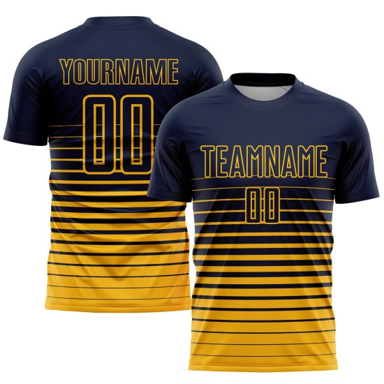Mode Uniform Nadelstreifen Fußball Gold Verblassen Benutzerdefinierte Sublimation Jersey Navy
