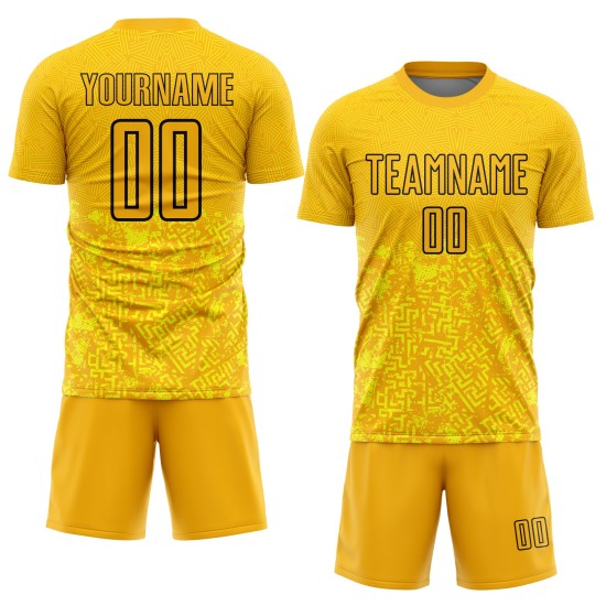 Benutzerdefinierte Uniform Sublimation Fußball Jersey Geometrische Formen Schwarz Gold