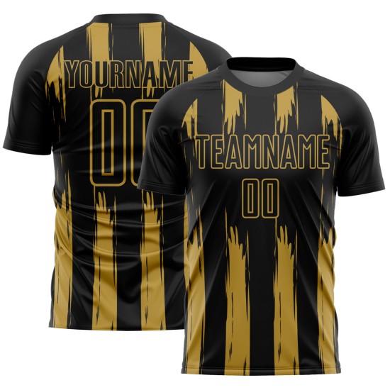 Schwarz Gold Uniform Custom Jersey Fußball Alte Streifen Sublimation Abstrakt