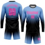 Mode Licht Sublimation Rosa-Schwarz Lange Custom Fade Blau Jersey Ärmel Fußball Uniform