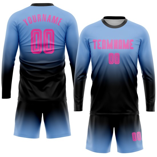 Mode Licht Sublimation Rosa-Schwarz Lange Custom Fade Blau Jersey Ärmel Fußball Uniform