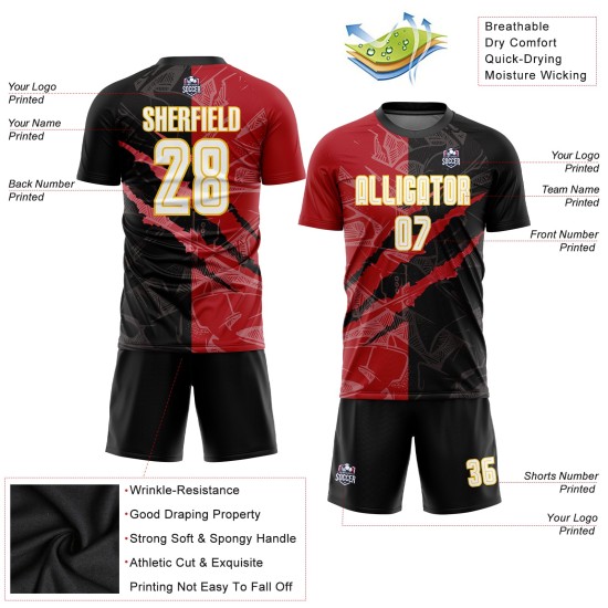 Weiß Rot-Gelb Scratch Uniform Sublimation Custom Jersey Muster Graffiti Fußball Schwarz