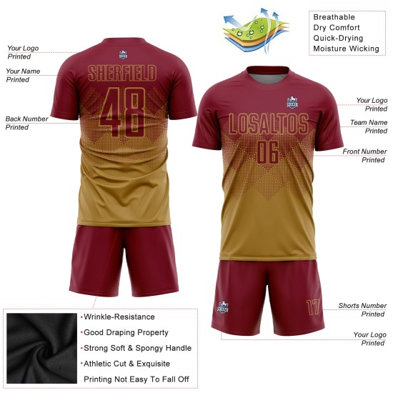 Gold Jersey Custom Fußball Sublimation Alte Crimson Uniform