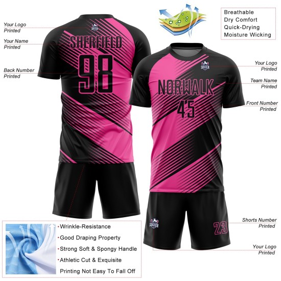 Benutzerdefinierte schwarze Linie Trikot rosa Sublimation Uniform Fußball
