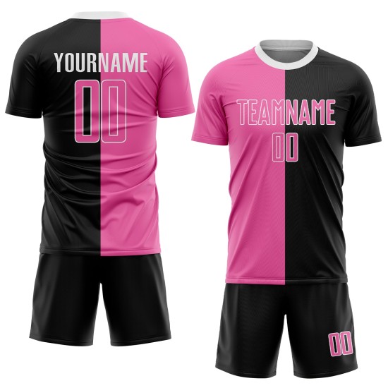 Mode Custom Fußball Split Pink-Weiß Jersey Uniform Schwarz Sublimation