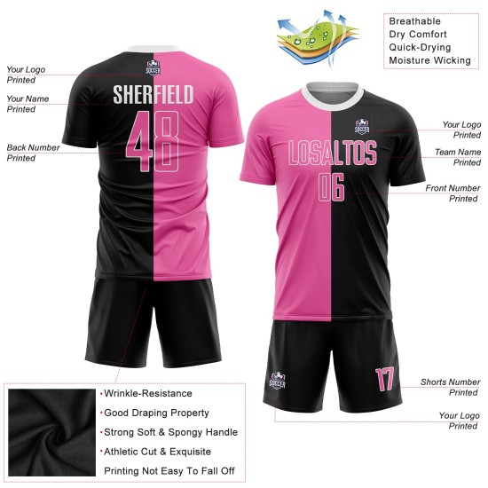 Mode Custom Fußball Split Pink-Weiß Jersey Uniform Schwarz Sublimation