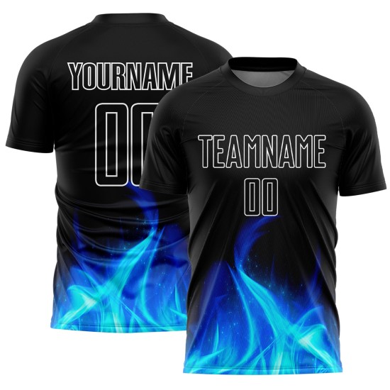 Benutzerdefinierte Uniform Weiß Fußball Sublimation Jersey Flamme Schwarz Benutzerdefinierte Uniform Weiß Fußball Sublimation Jersey Flamme Schwarz
