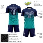 Marineblau-Weiß Fußballuniform Benutzerdefinierte Sublimation Jersey Aqua