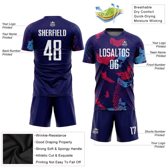 Weißlicht-Sublimationsuniform, benutzerdefiniertes Fußballtrikot, Marineblau
