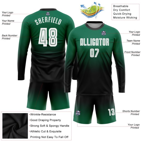 Fade Green Fashion Langarm-Trikot für Fußball-Sublimationstrikots in Weiß und Schwarz, benutzerdefinierte Uniform