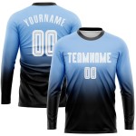 Blaue Fußballuniform Lange Sublimation Fashion Jersey Fade Light Weiß-Schwarz Custom Sleeve