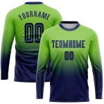 Benutzerdefinierte Fußball Navy Neon Grün Verblassen Lange Jersey Ärmel Sublimation Uniform Mode