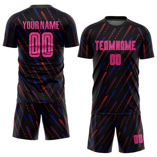 Pink-Orange Custom Sublimation Fußball Jersey Schwarze Uniform Pink-Orange Custom Sublimation Fußball Jersey Schwarze Uniform