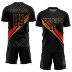 Benutzerdefinierte Jersey Linien Schwarz Diagonal Sublimation Rot-Altgold Fußballuniform