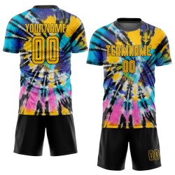 Uniform Fußball Krawatte Custom Sublimation Jersey Gold-Schwarz Farbstoff