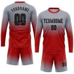 Sublimation Grau Schwarz-Rot Lange Uniform Mode Benutzerdefinierte Ärmel Verblassen Jersey