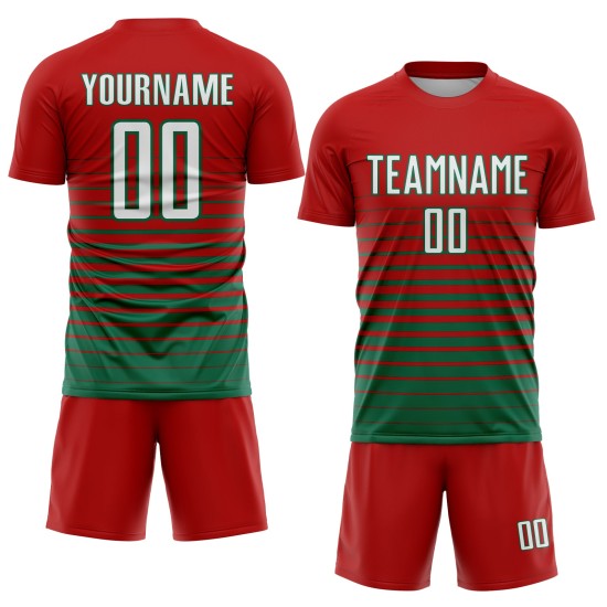Mode Custom Sublimation Green Jersey Fußball Weiß-Kelly Uniform Nadelstreifen Fade Red
