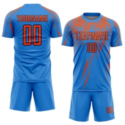 Benutzerdefinierte Orange-Navy Uniform Sublimation Blau Jersey Fußball Pulver