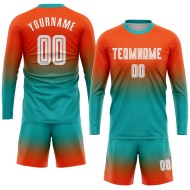 Fußball Ärmel Custom Uniform Weiß-Aqua Fade Fashion Jersey Sublimation Orange Lange