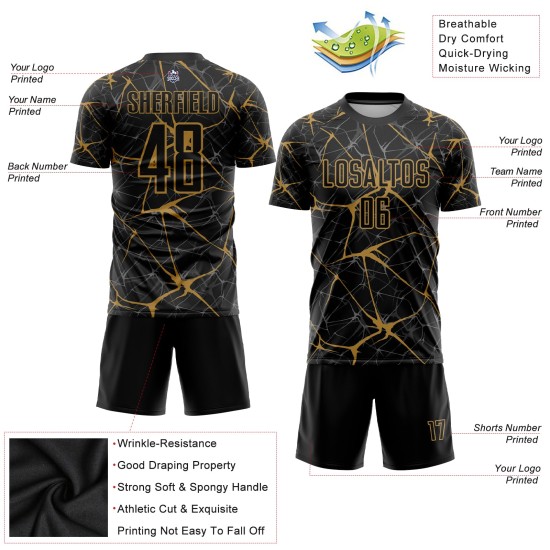 Benutzerdefinierte Fußball alte schwarze Trikot Sublimation Gold Uniform