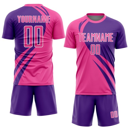 Sublimationslinien Lila-Weiß Fußball Rosa Uniform Curve Custom Jersey