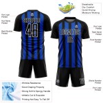 Benutzerdefinierte blau-weiße Trikotlinie Thunder Uniform Sublimation Schwarz Fußball