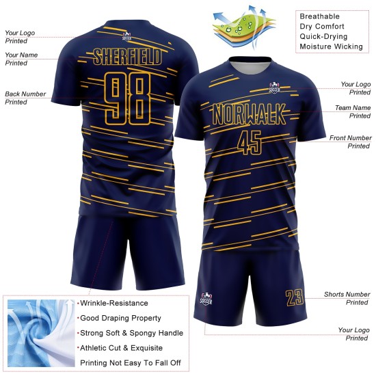 Linien Gelb Sublimation Uniform Jersey Navy Custom Fußball